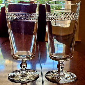 Vintage Tiffin Franciscan Woodstock Crystal Hobstar Star Cut Footed Glass x 2
